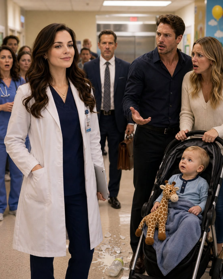 One year after my divorce, I ran into my ex-husband in the pediatric wing of the hospital where I worked. He proudly introduced the one-year-old son he had with my former best friend, expecting me to fall apart in front of everyone. Instead, I smiled and quietly said, "Really?" Five minutes later, my attorney stepped off the elevator—and the sound of a baby bottle hitting the floor was the first crack in the life they thought they had stolen from me.