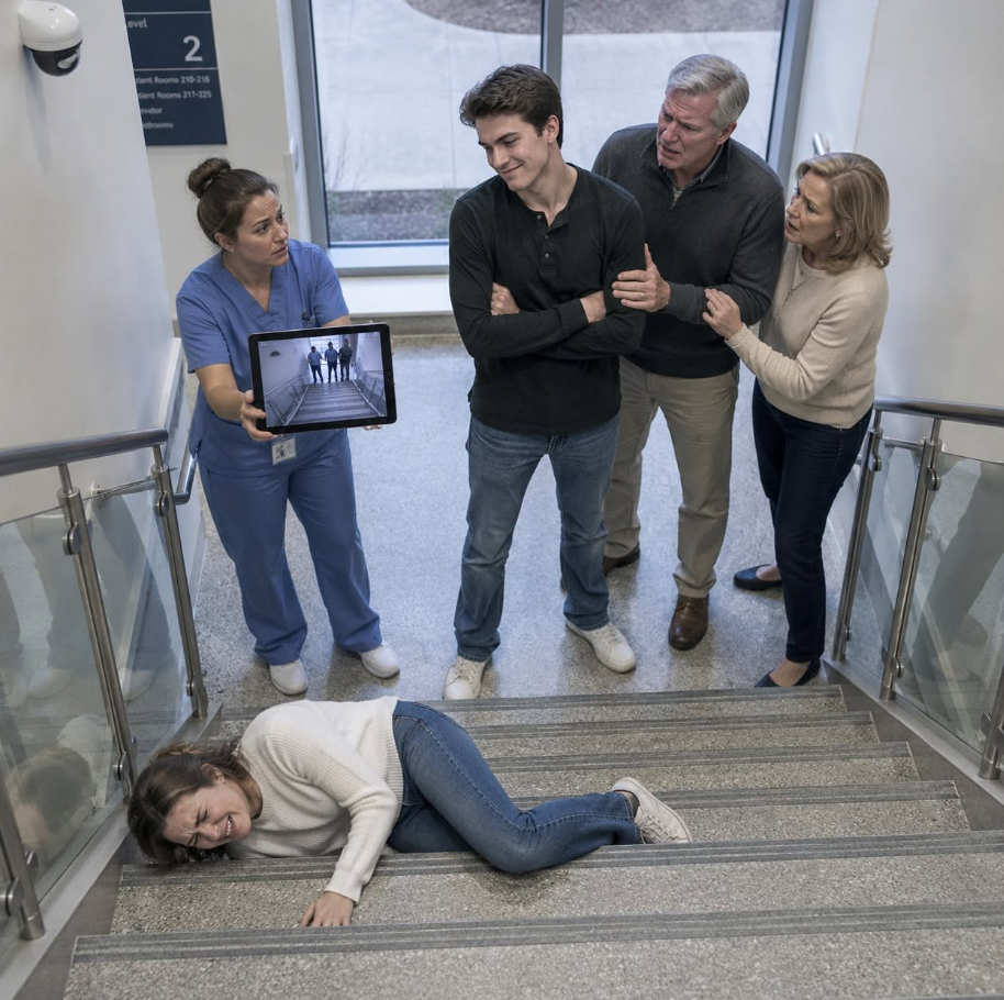“You deserved it,” my brother smirked as I lay at the bottom of the hospital stairs. My parents rushed to comfort him, saying, “It was an accident, right, Julian?” I couldn’t speak through the pain. But what they didn’t know was that the security camera had captured everything—and the head nurse had already pressed record. Then…