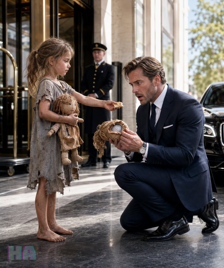 The Barefoot Girl Asked the Millionaire If He Was Hungry Too, but the Name Sewn Inside Her Broken Doll Made Him Drop to His Knees
