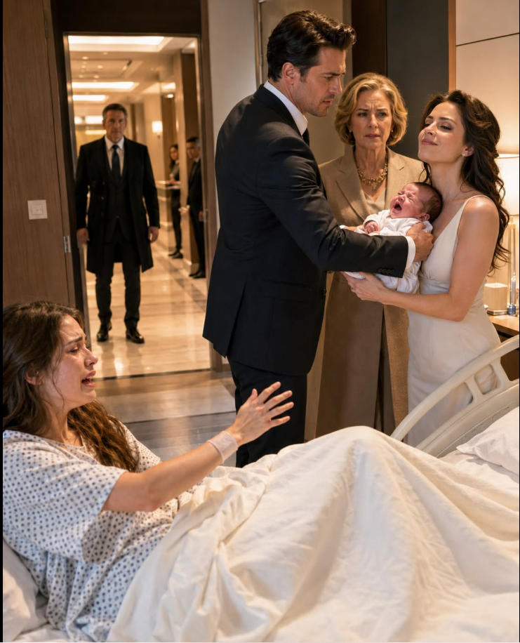 My husband tore our newborn daughter from my arms, handed her to his mistress, and threw a forged surrogacy contract onto my hospital bed. He thought I was nothing more than a poor woman with nowhere to go—until the hospital doors opened and the one man everyone in the city feared walked in to make him pay.