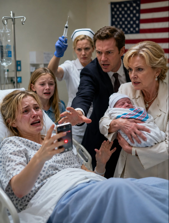 “She is not your daughter.” Ten minutes after I gave birth, my mother-in-law clutched my newborn while a fake nurse raised a syringe, my husband reached for my recording phone, and my eight-year-old daughter stood behind me shaking. Then she hit the emergency alarm—and police found another baby wearing my name. But Grant’s final scream exposed something far worse....