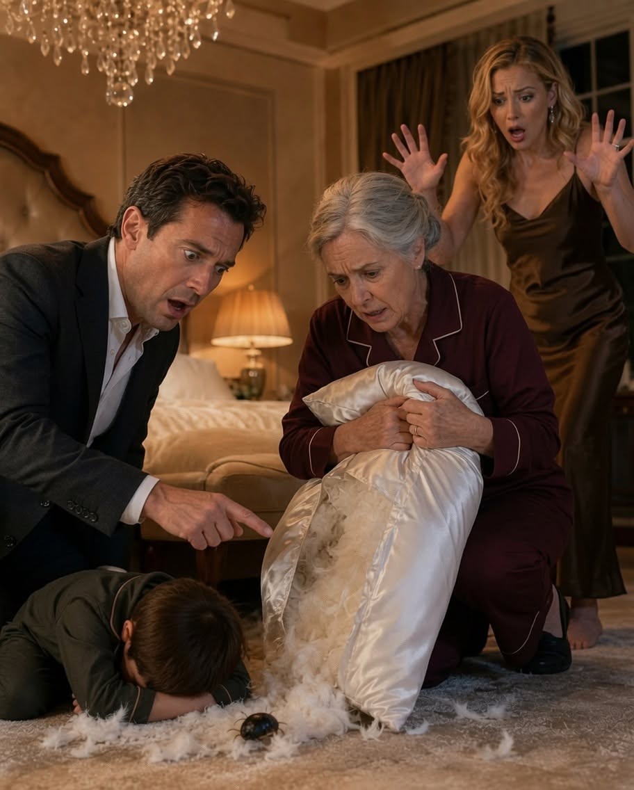 My six-year-old son screamed every single night inside my billionaire’s mansion, but I kept believing the woman beside me when she called him “dramatic.” Then our new nanny ripped open his expensive silk pillow—and what she found inside made my blood run cold.
