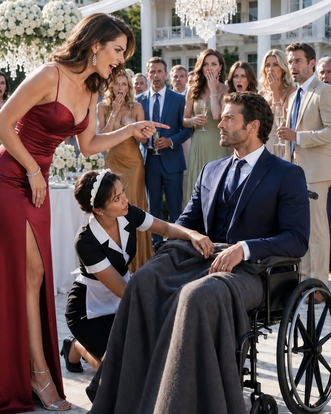 I pretended the accident had broken my bones, so I sat silently in my wheelchair and watched my fiancée laugh mockingly in front of everyone. “Look at you,” she sneered, leaning closer. “Now you’re nothing—just a useless cripple.” No one defended me. Only the maid knelt beside me, adjusted the blankets, and whispered, “You still deserve to be treated kindly.” That was when I finally realized who truly mattered in my life.