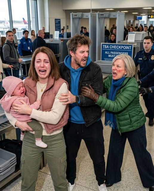 As we were about to board our flight, my stepmother suddenly breached the airport security checkpoint and tried to k:idnap my baby right out of my arms. I was terrified and panicking, but the airport police immediately treated her as a serious threat.