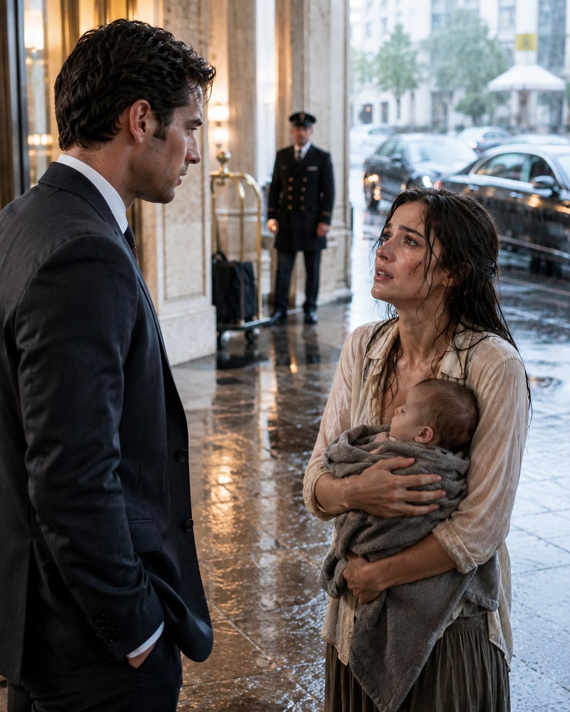 She begged for work in the pouring rain because her daughter hadn’t eaten in two days... but the second he saw her face, the entire world seemed to stop.