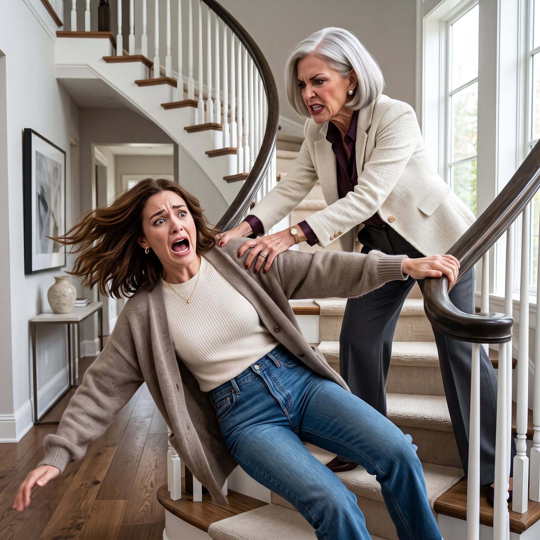 After my mother-in-law pushed me down the stairs and sent me to the hospital, I left without saying a single word, leaving only signed divorce papers behind. My husband was laughing in bed with his mistress—until one revelation from the doctor made him collapse in despair.