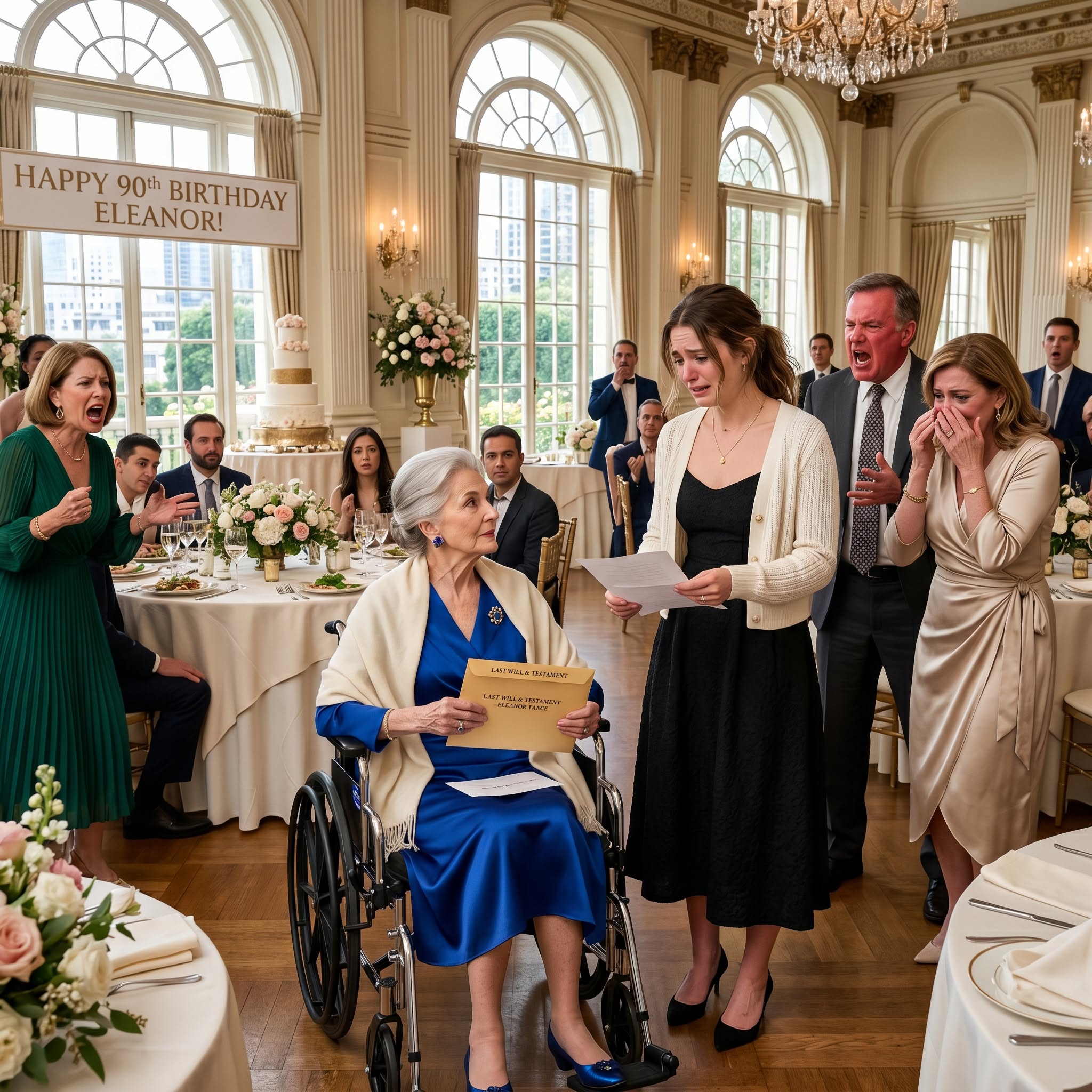 My parents threw my grandma a lavish 90th birthday party and posed like devoted children, even though none of them had visited her all year. Then she looked past their fake smiles, called me over—the one they treated like “the help”—and announced something that left them stunned.