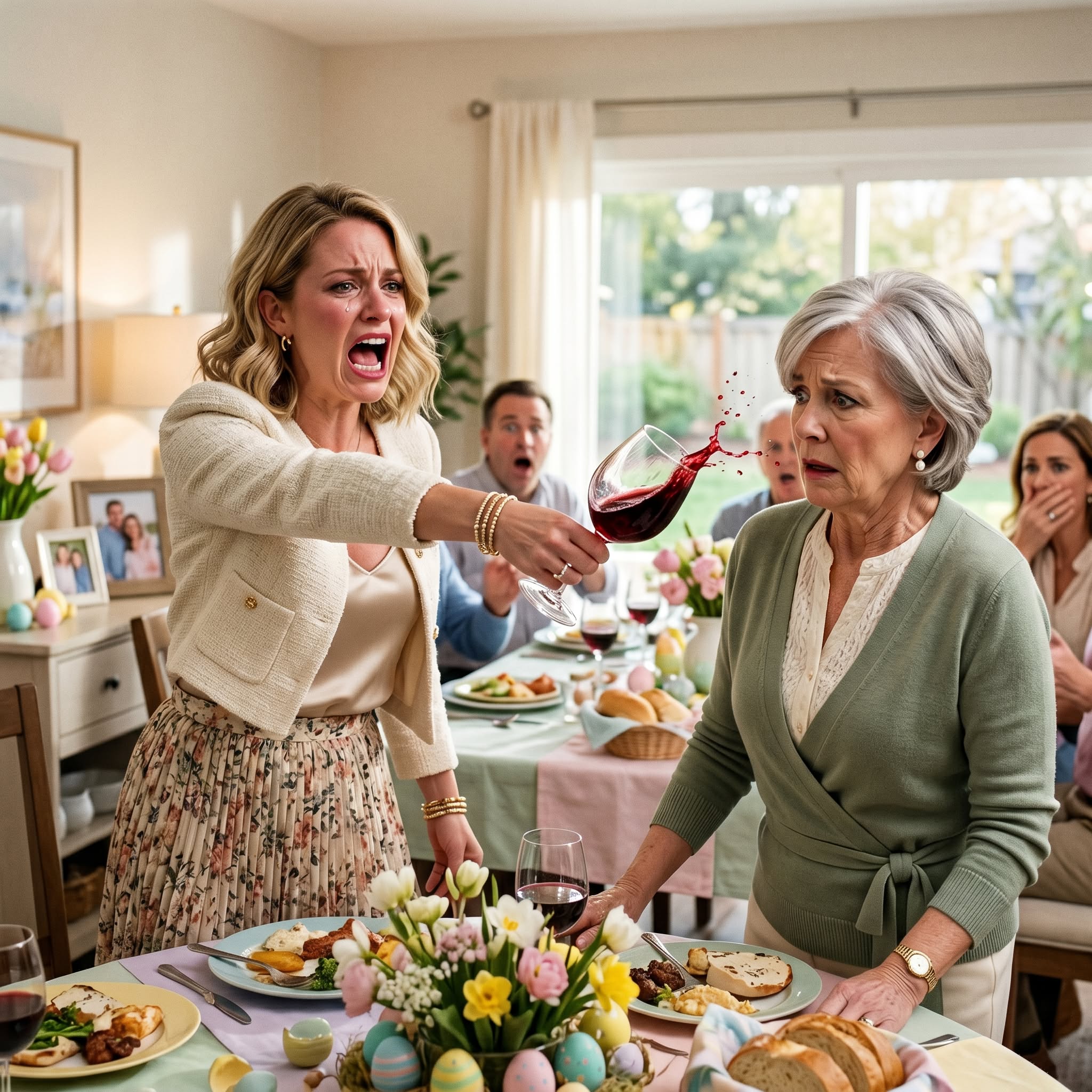 During Easter dinner, my daughter-in-law threw a wine glass at my face because I refused to let her parents move into my house. My son called me selfish, she pointed at my empty bedrooms, and everyone expected me to back down. Instead, I smiled, drove to the ER bleeding, and texted my lawyer: “Phase one is complete.”