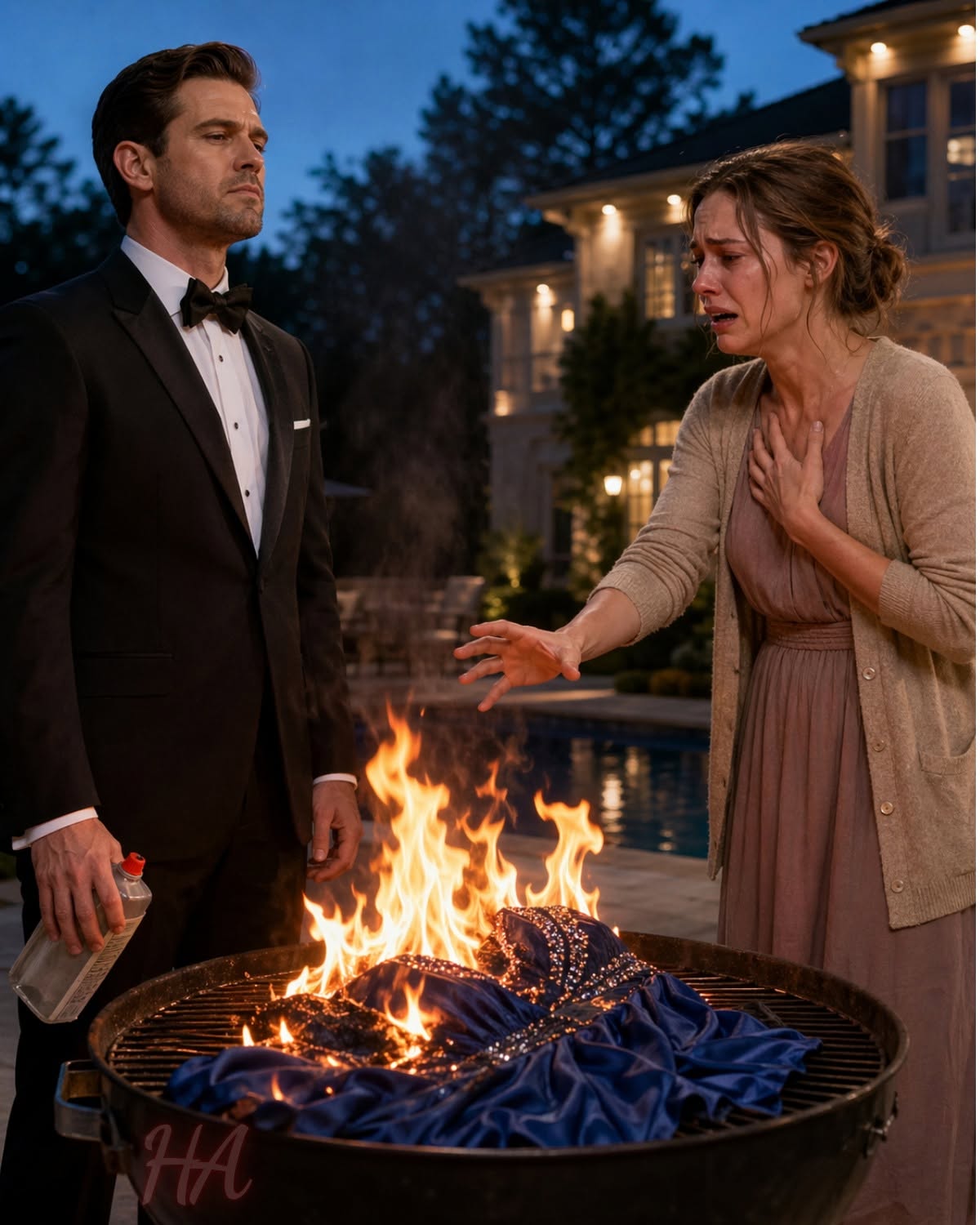 MY HUSBAND BURNED MY ONLY NICE DRESS SO I COULDN’T ATTEND HIS PROMOTION GALA. He called me an embarrassment… but when the ballroom doors opened, his entire career started collapsing.
