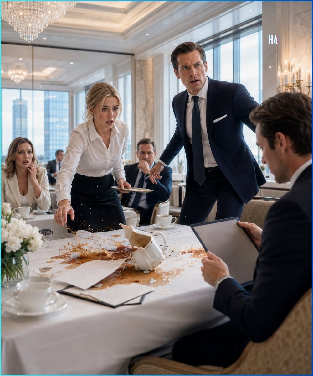 The waitress ruined a billionaire’s contract with one spilled teapot before the Arabic sentence he trusted exposed a trap that could have stolen everything