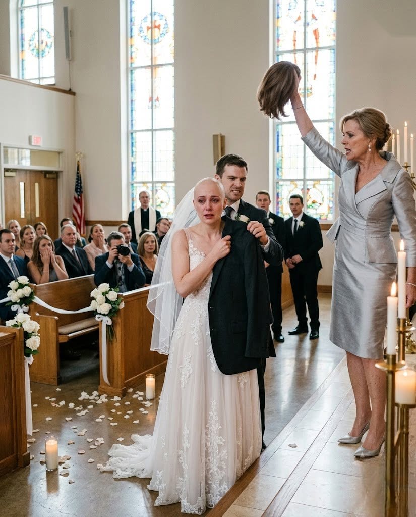 At our wedding, my mother-in-law stormed down the aisle, pointed at me, and screamed, “She’s a liar!” Before I could even move, she ripped off my wig, exposing my bald head after months of chemotherapy. I thought everything in me had ended as hundreds of guests stared in silence. Then my husband wrapped his arms around me and whispered, “I love you, and we'll get through this together.”