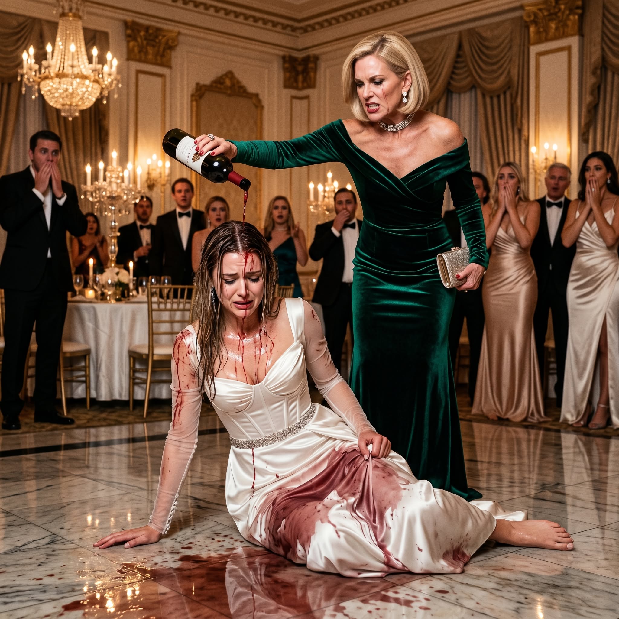 My MIL humiliated me in front of everyone by dumping a bottle of wine over my head and sneering, “Look, this cheap dress got wet.” But the second a loud crash came from behind and he turned around, her face went completely pale with shock.