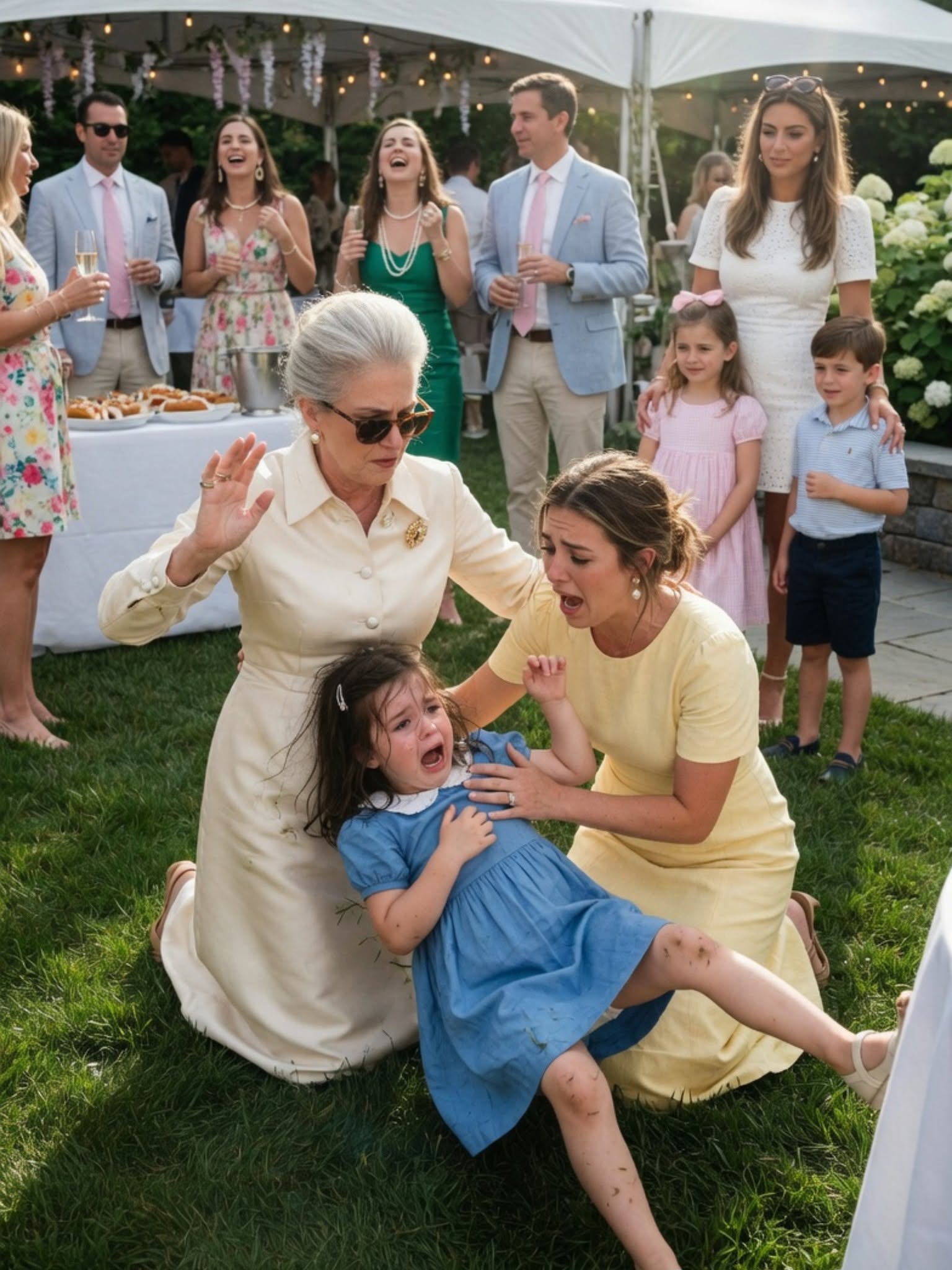 "My four-year-old daughter ran to hug my mother—but she stepped back and kicked her away. ""Don't wrinkle my dress with your poverty,"" she snapped, then turned and warmly hugged my wealthy sister's kids. My daughter looked up at me, tears filling her eyes. ""Mom… Am I ugly?"" The room burst into laughter. I stood there in silence—making a promise they would one day regret.