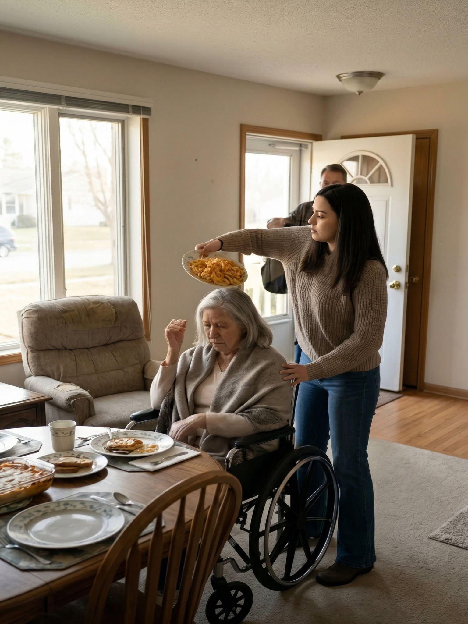 Every time I came home, I found my wife gently feeding my paralyzed mother, wiping her hands, adjusting her blanket, loving her in ways that made me vow, I’ll spend my life making this woman happy. Then my eight-year-old son tugged my sleeve and whispered, “Dad… come home early today. I have a surprise for you.” I smiled—until I opened the door and heard my mother scream, “Please… don’t let him see this!”