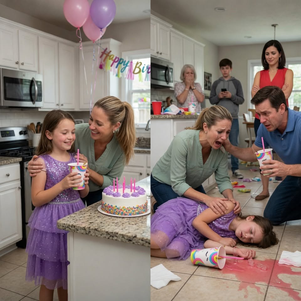 omg My seven-year-old fell to the kitchen floor during her birthday party, and when my husband smelled her drink, everything about my family changed.