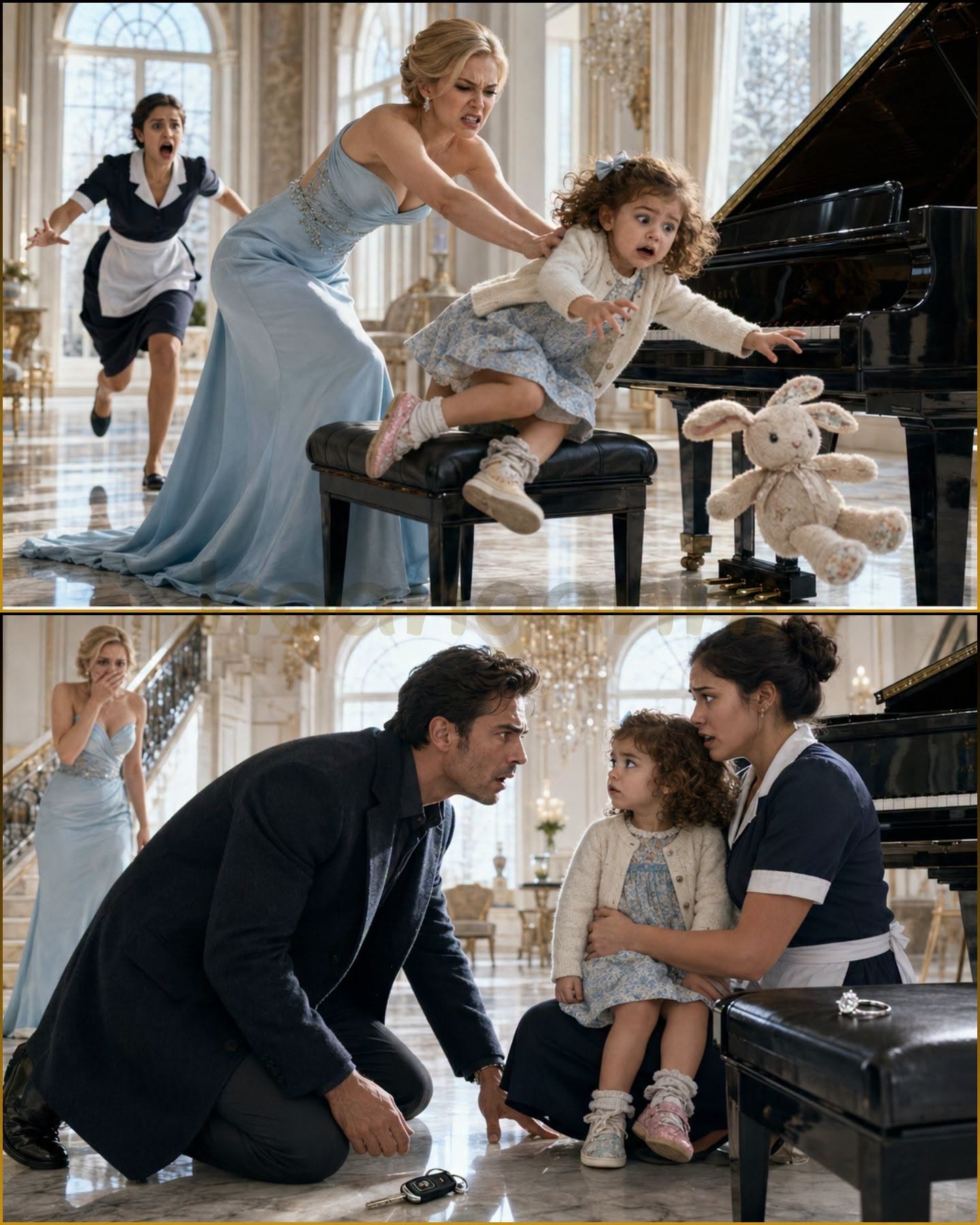 1 The billionaire's fiancée pushed the maid's daughter off the piano and sneered,
