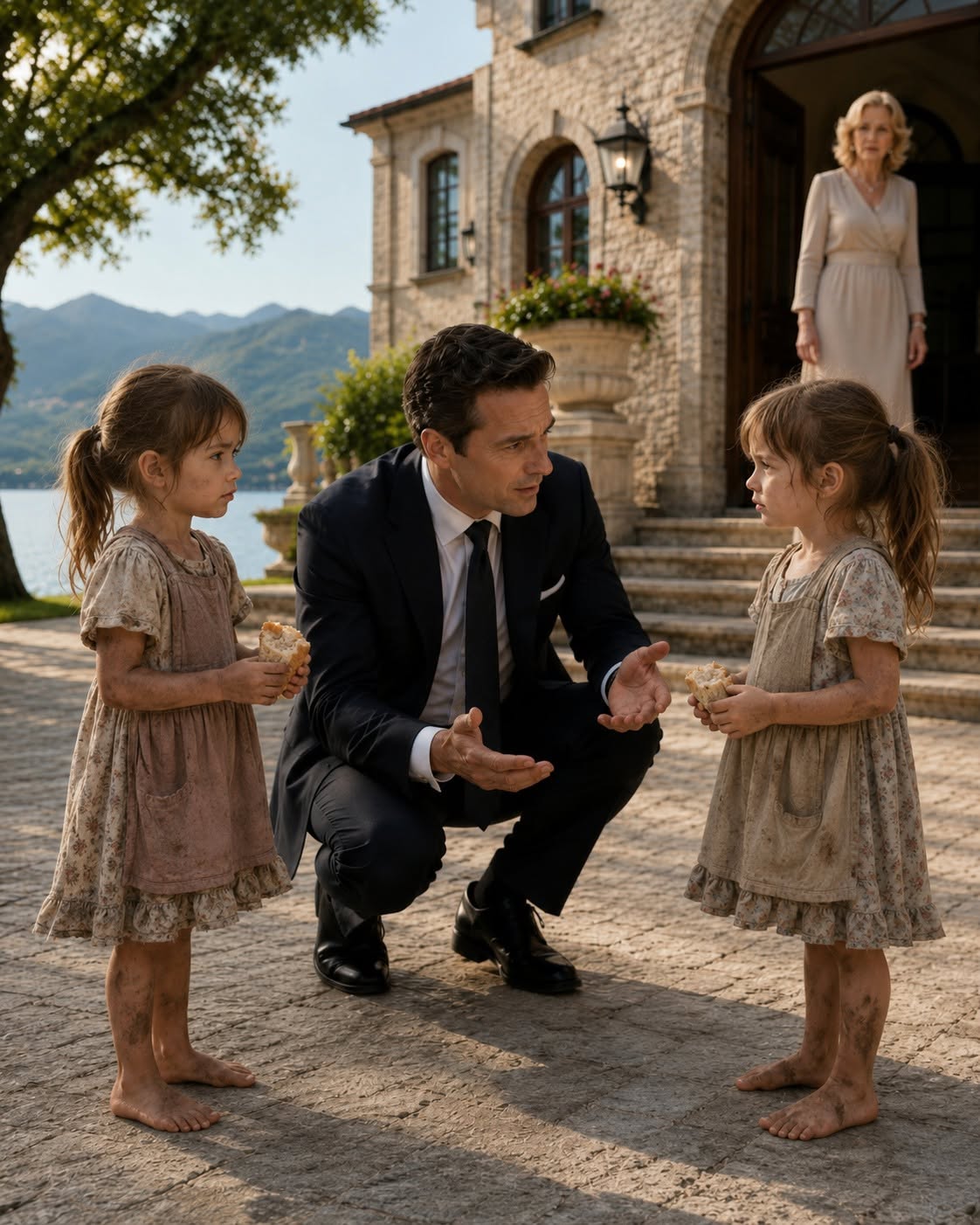The millionaire returned to his late wife's house and found two barefoot twin girls