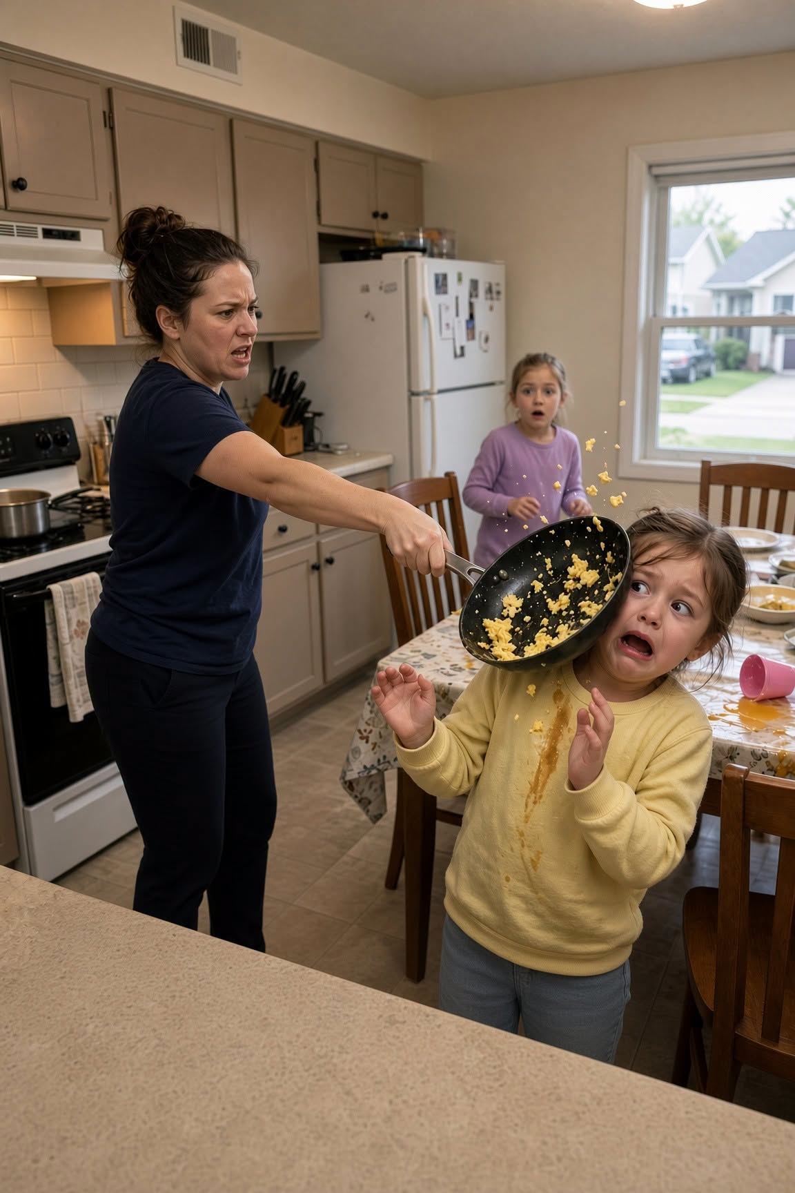 During Breakfast, My Innocent 4-Year-Old Daughter Mistakenly Sat At My Niece’s Table And Started Eating. My Sister Saw It And Thr3w The Hot Pan Onto Her Face, Leaving Her Unconscious.