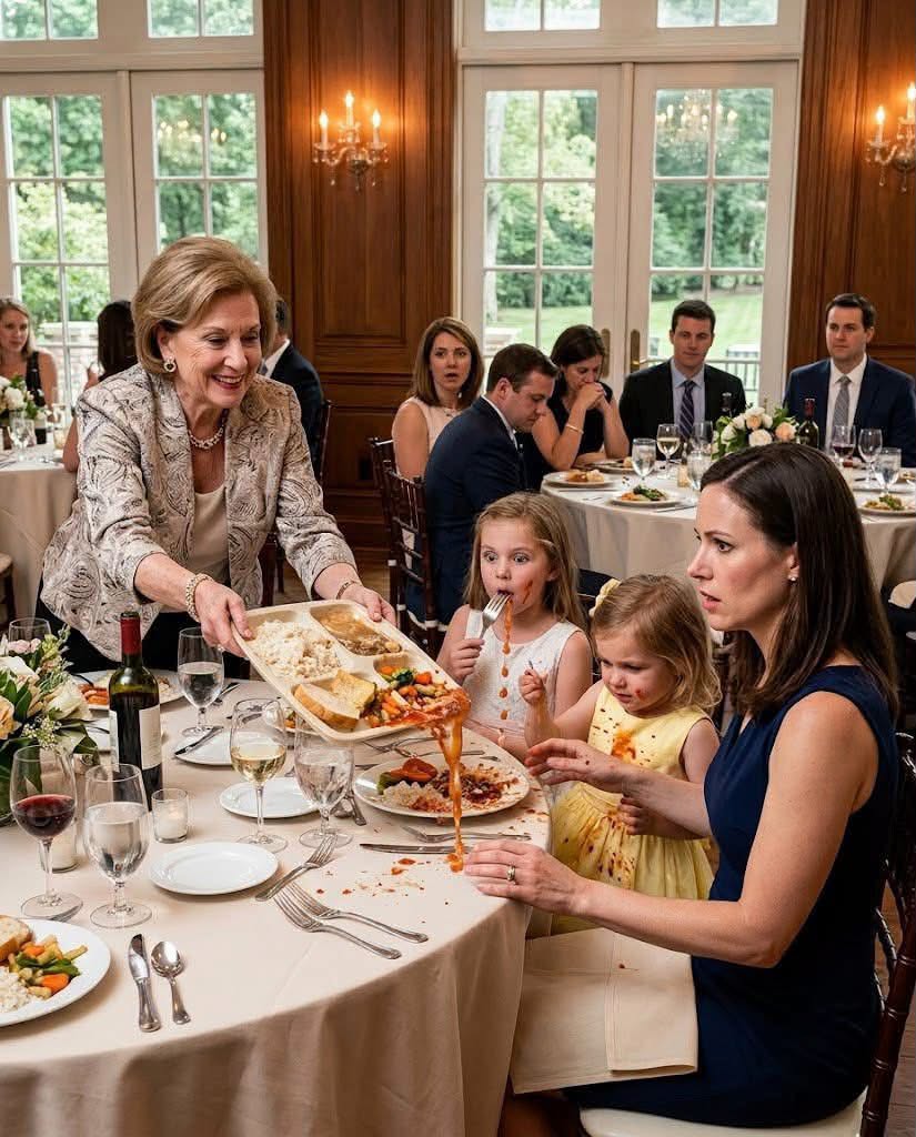 In front of nearly a hundred relatives, my mother-in-law slid the dinner plates away from my daughters and declared