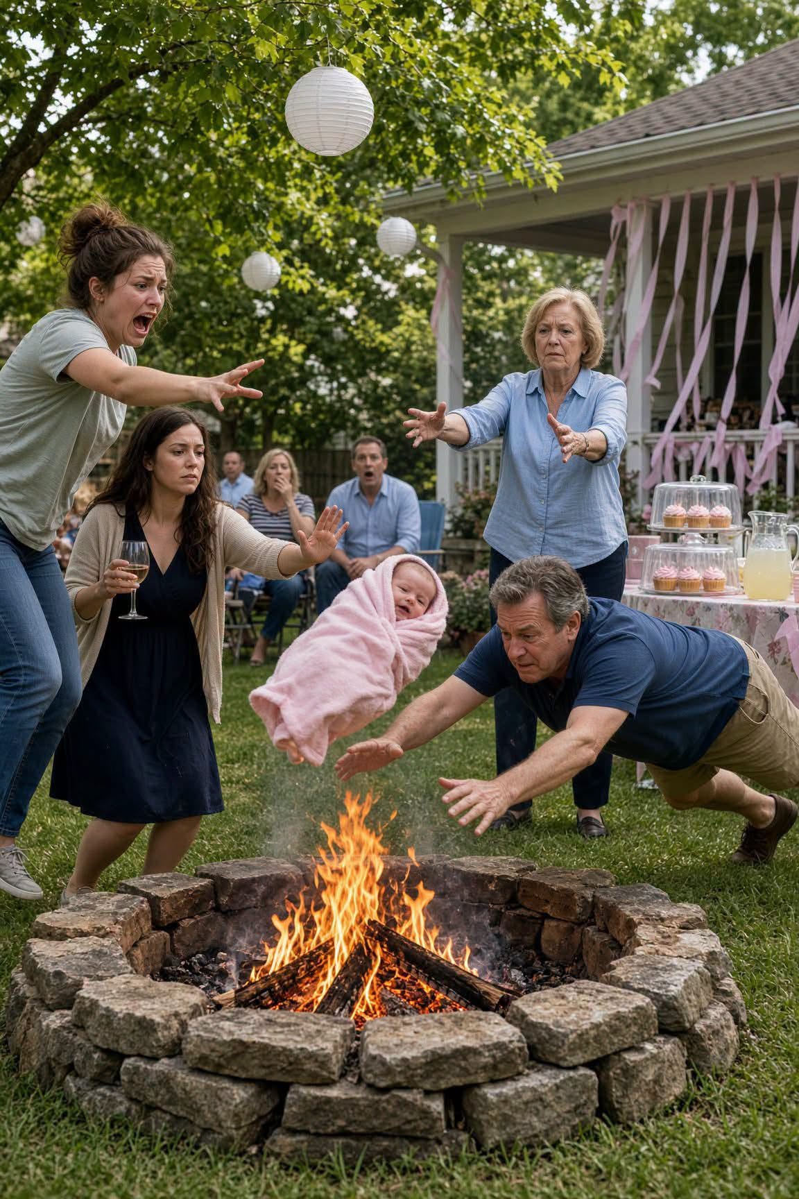 At my backyard baby shower, my mother lifted my six-week-old daughter and said, "You gave birth before your sister.