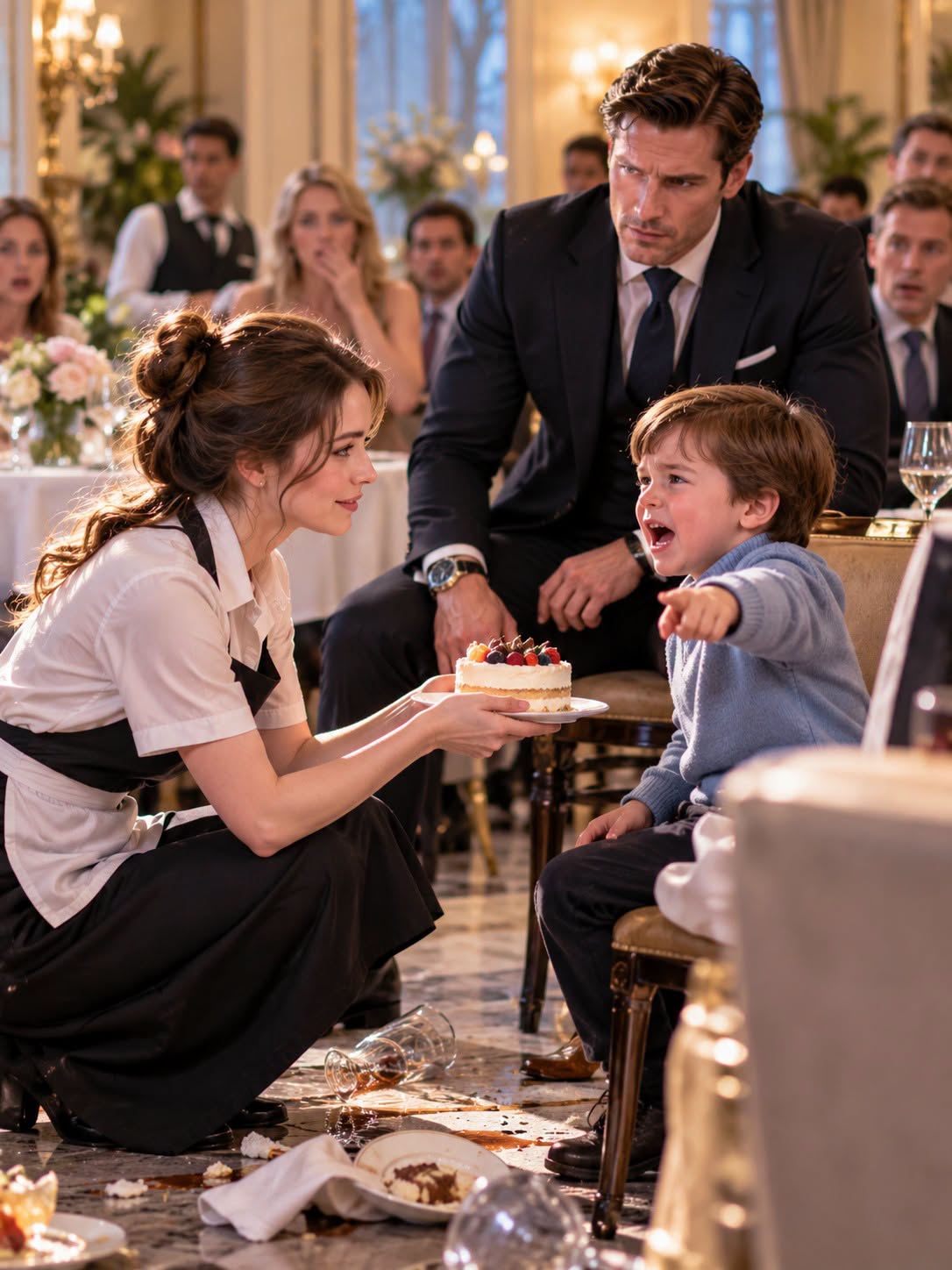 "The little mafia heir refused to speak to anyone—until a broke waitress walked toward him with a cake and he asked the one question that exposed his family’s darkest secret.