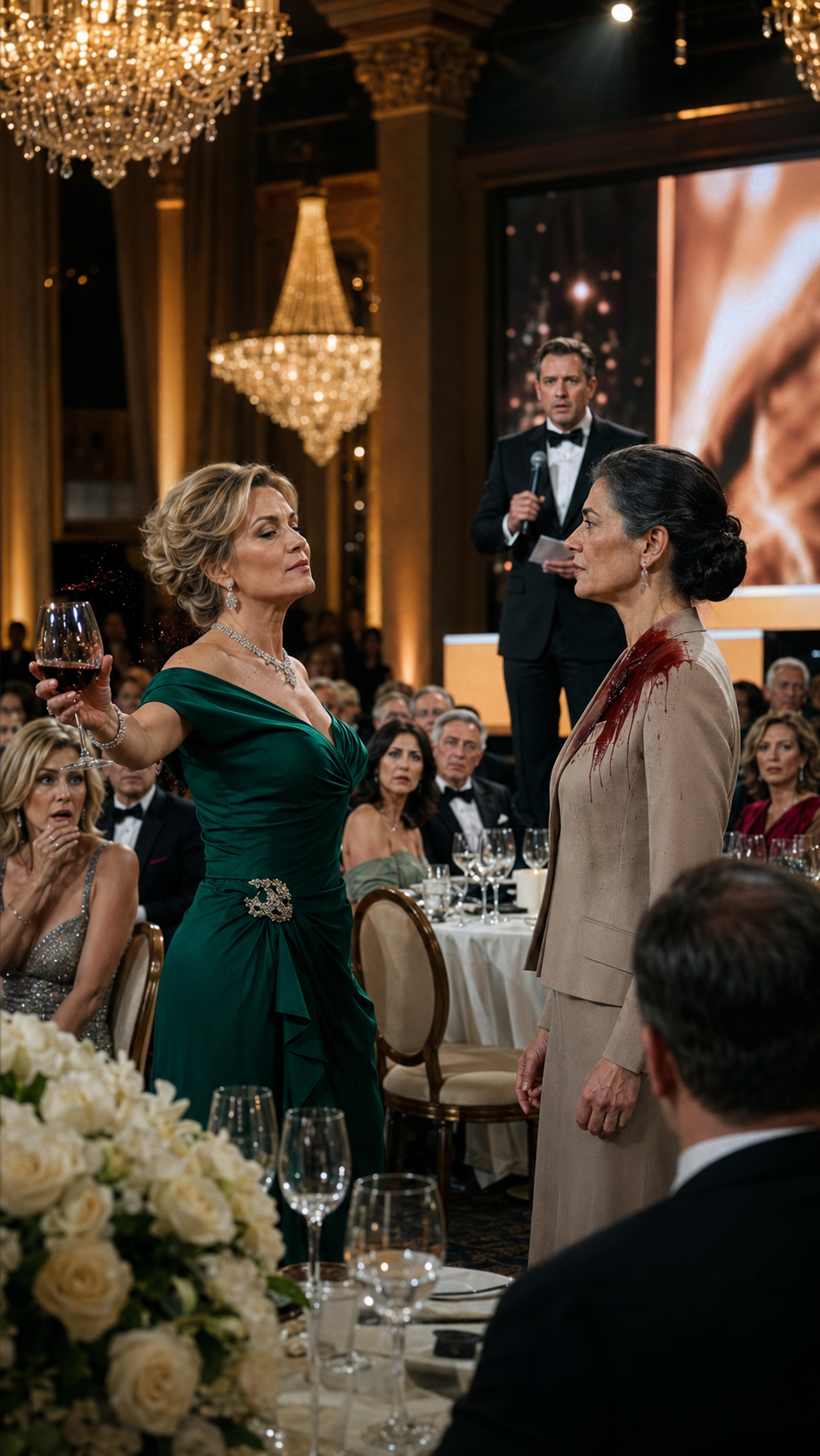 “She threw wine at the quiet woman… then the entire ballroom stood up.”