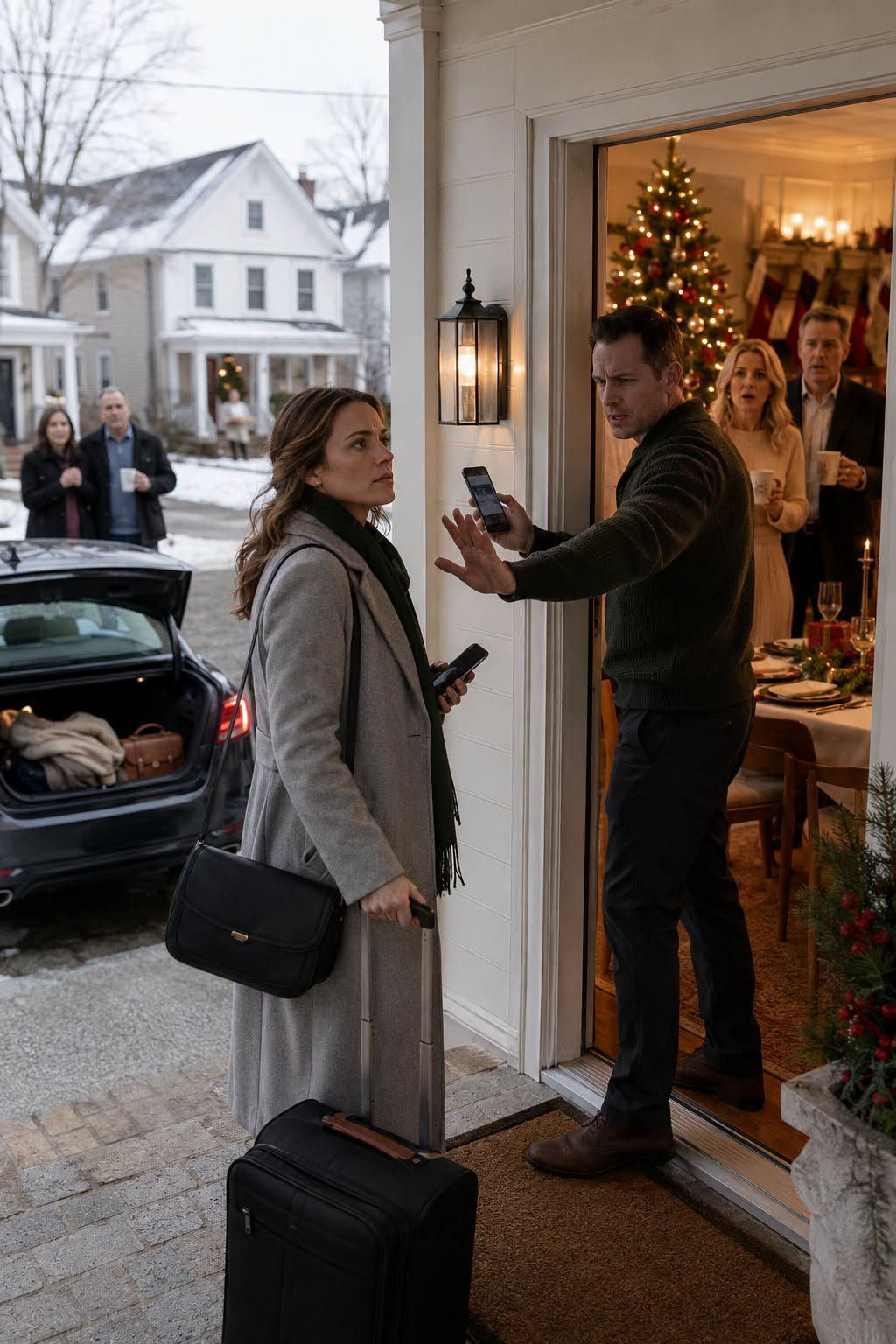 “My Husband Locked Me Out on Christmas—Then His Phone Started Shaking.”