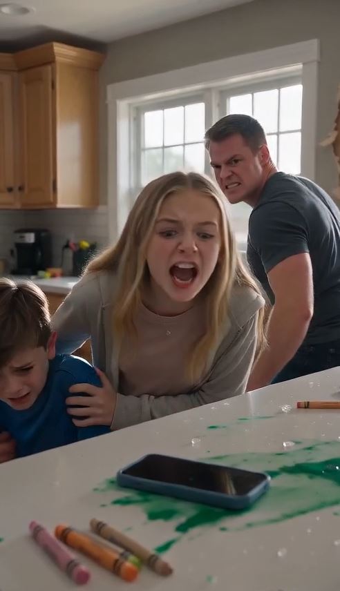 Teen girl shields her little brother from a belt—then a voice at the door makes both adults turn pale