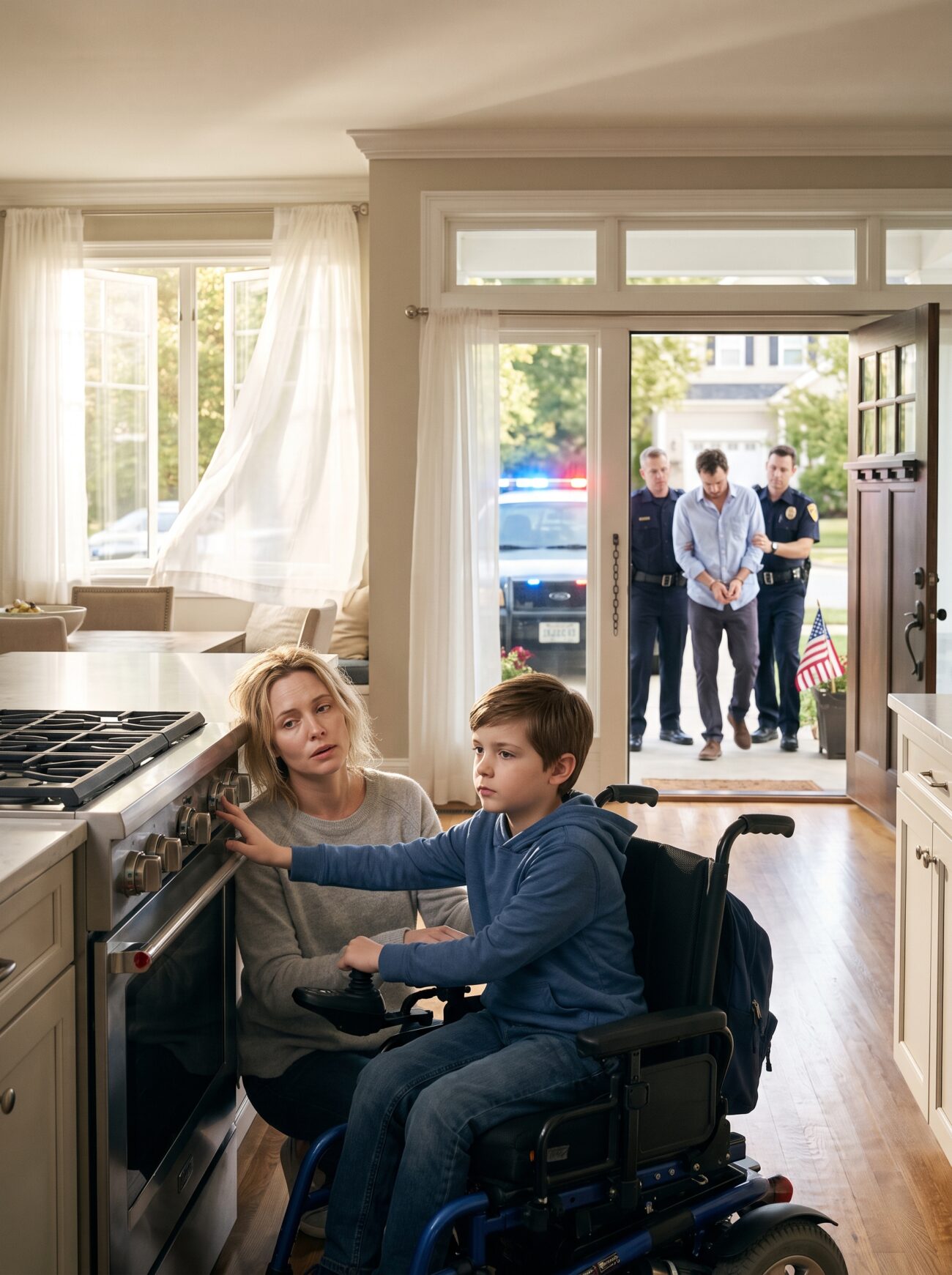 “Don’t scream,” my ten-year-old stepson whispered, standing beside the gas stove he was supposed to be too paralyzed to reach. Minutes earlier, my husband had kissed my forehead, said goodbye for a three-day business trip, and locked our front gate from the outside “for safety.” But as the smell of gas filled the kitchen, Leo stared at the loosened valve with eyes I had never seen before. “Dad didn’t forget, Mom,” he said. “He planned this.” - Full Story