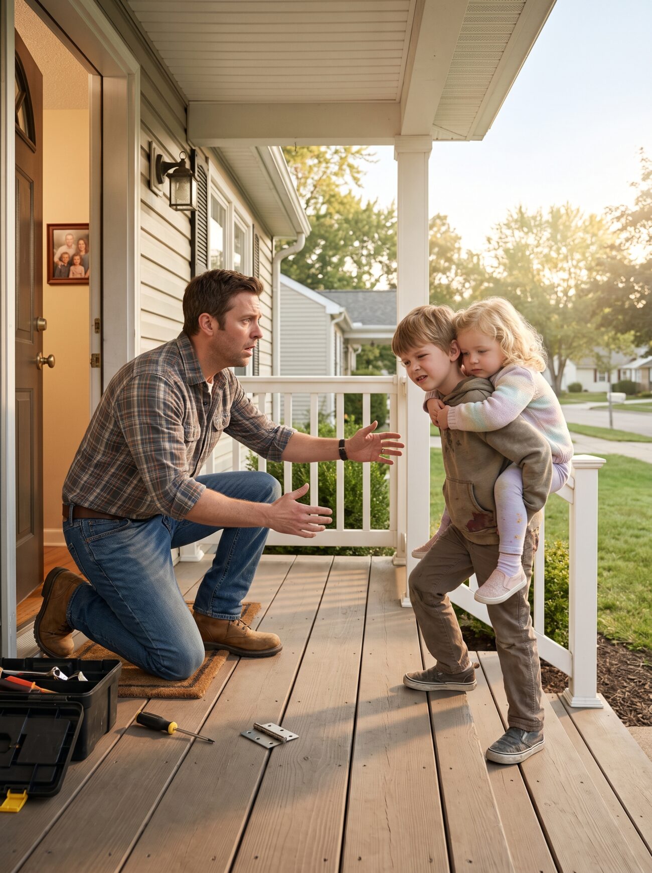 My six-year-old nephew dragged his broken leg across seven blocks of pavement to reach my porch, with his starving three-year-old sister clinging to his shirt. I was fixing a loose hinge when I heard scraping on the steps and turned to see Drew crawling toward me, pale, shaking, and whispering, “She locked us downstairs again.” I called 911 before I even understood the whole story. But when he told me about Reena’s punishment room, I knew my brother had died believing a terrible lie. - Full Story