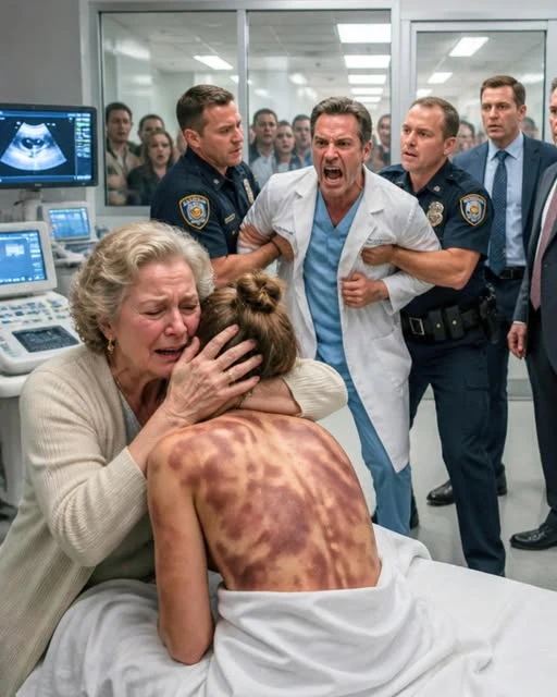 At an exclusive maternity clinic, I was helping my daughter change for the final ultrasound before her due date. The moment her blouse slipped from her shoulders, my world stopped. Dark, boot-shaped bruises covered her back and ribs. Trembling, she tried to hide them and whispered, “Mom… please. He runs this hospital. He promised that if I ever leave him, I won’t survive the C-section.” I didn’t cry. I simply helped her into her gown, smiled gently, and said, “Let’s go meet your baby first.” While the ultrasound was underway, I quietly began dismantling the empire her husband believed was untouchable.